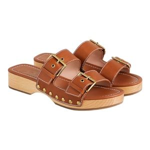 J. Crew Size US 9.5 Leather double adjustable buckle strap sandals Wood Sole